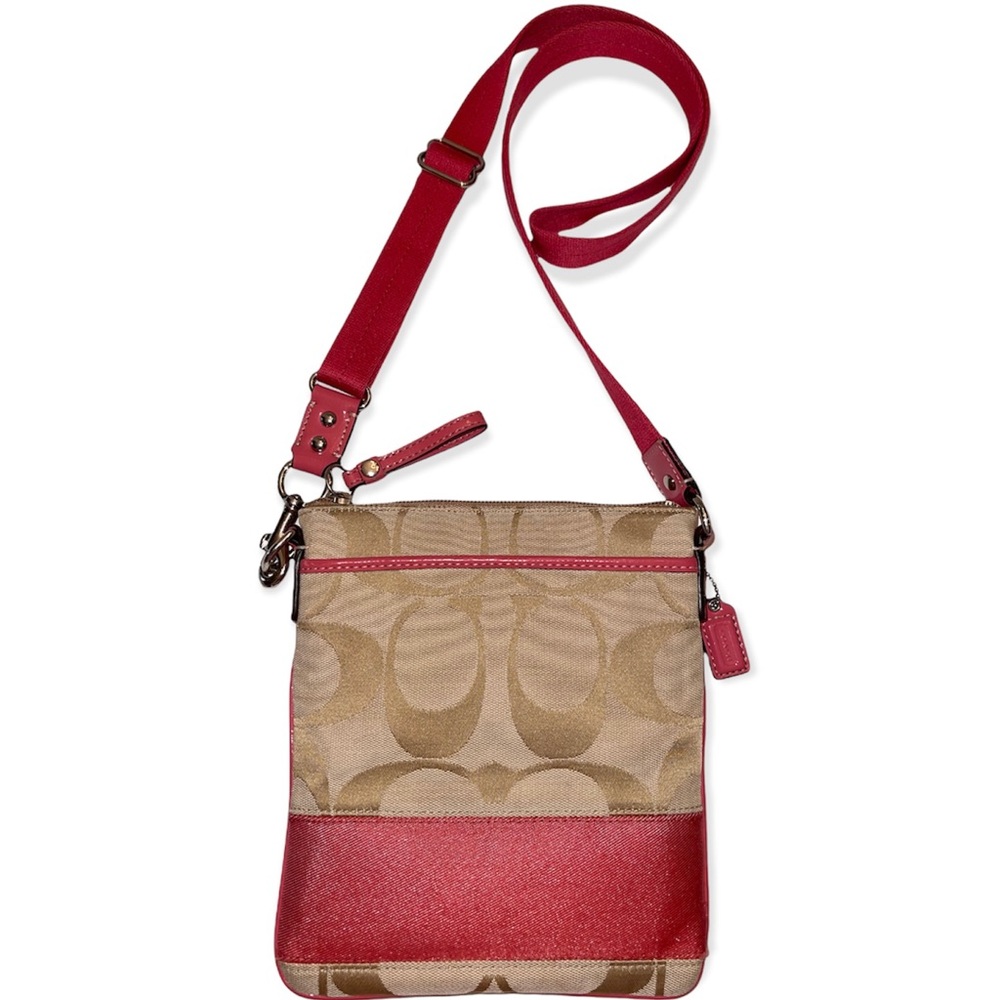 COACH Crossbody Signature C Khaki & Pink Jacquard Adjustable Strap GUC